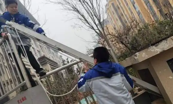 流浪猫被困小区通风竖井，物业和业主合力成功营救