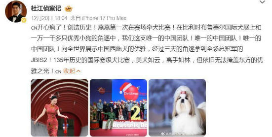 霍思燕牵中国西施犬国际夺冠后发声：希望更多人能关注小狗！