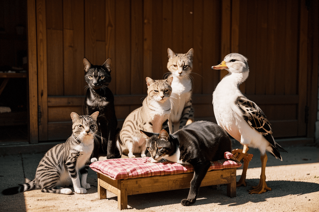一只鸭子误闯4只猫咪的聚会，猫咪：可以开荤了！ 