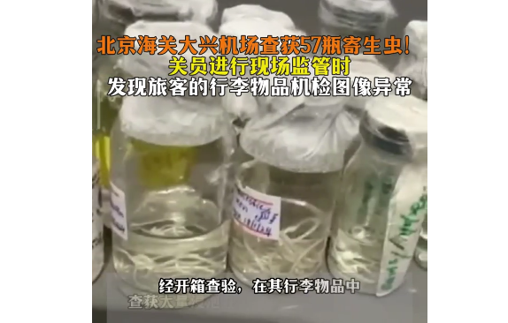 北京海关查获旅客携带57瓶寄生虫入关！