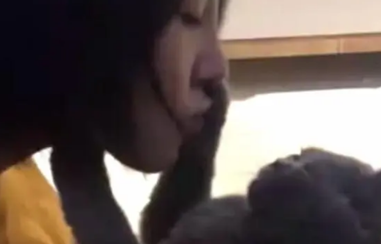 女子喝醉酒回家，忍不住抱起自家的猫咪亲